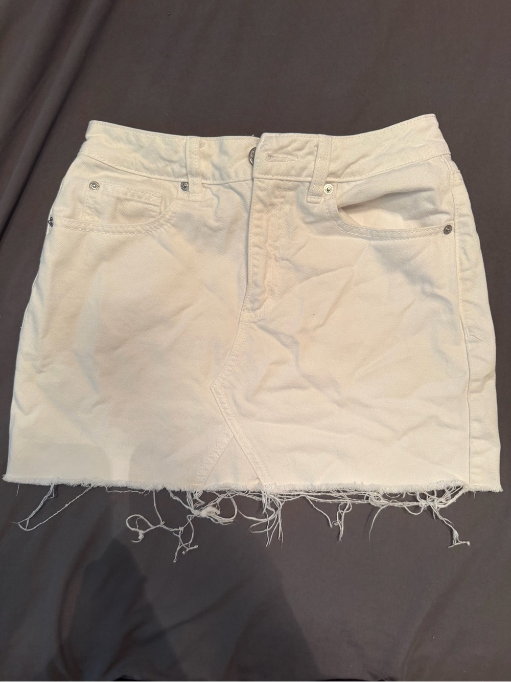 Garage White Raw-Hem Denim Mini Skirt